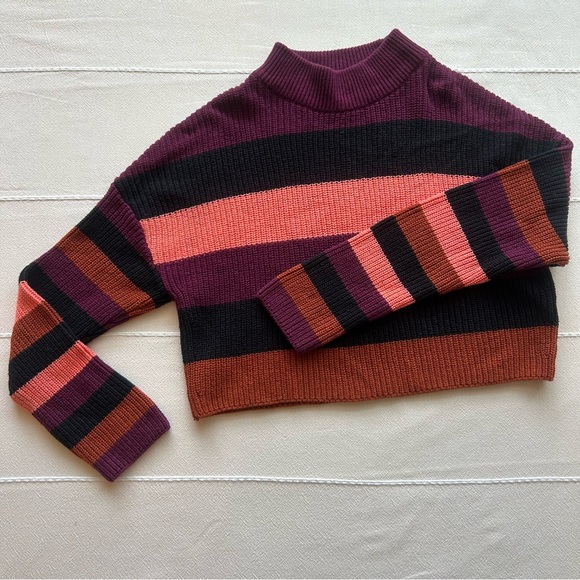 Express Sweaters - Express Women's Striped Turtleneck Sweater - Purple, Pink, Black, Brown